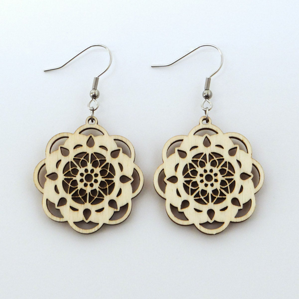 Laser cut store wood earrings